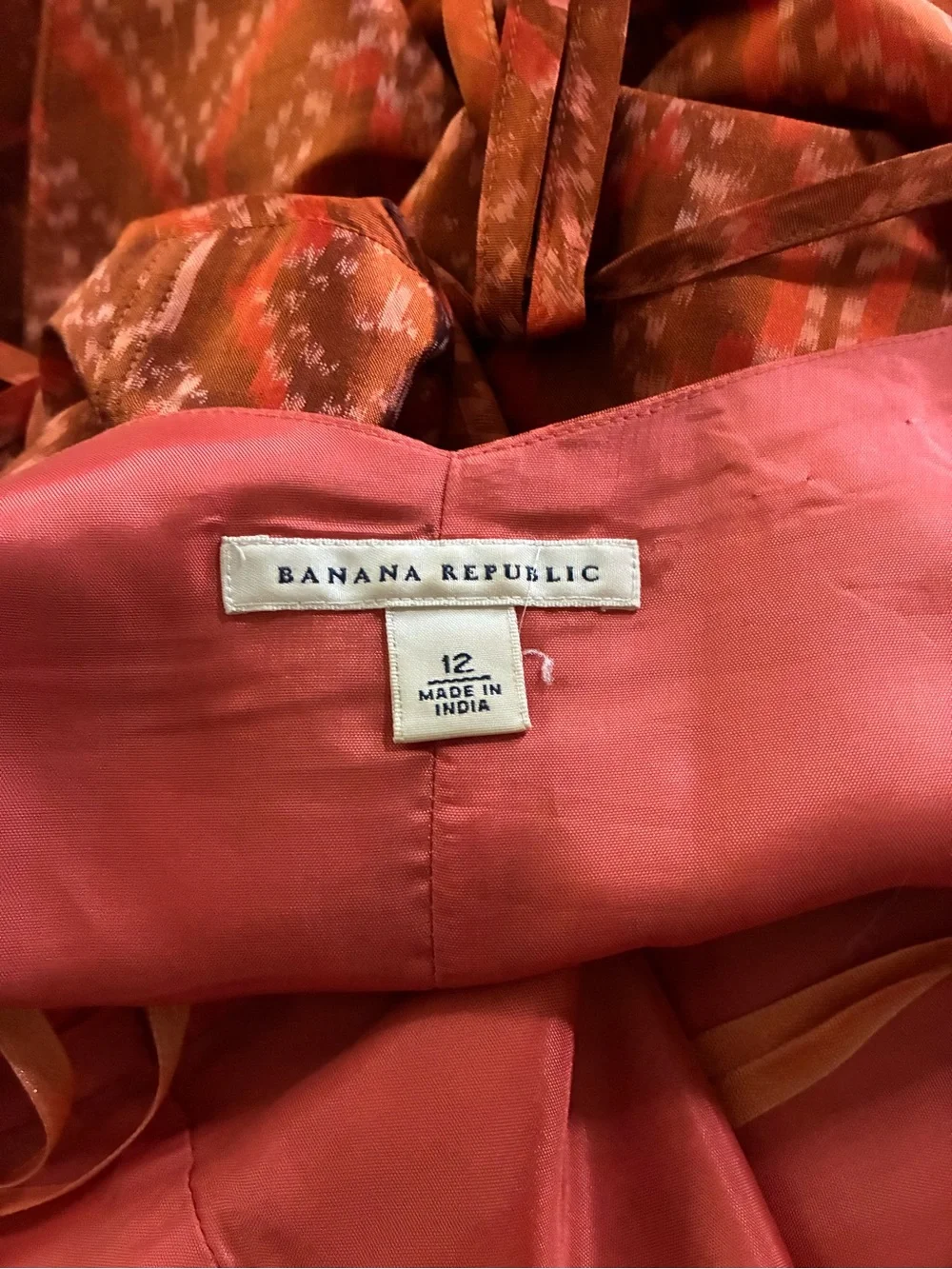 Banana Republic Patterned Spaghetti-Strap Silk Dress - Orange
